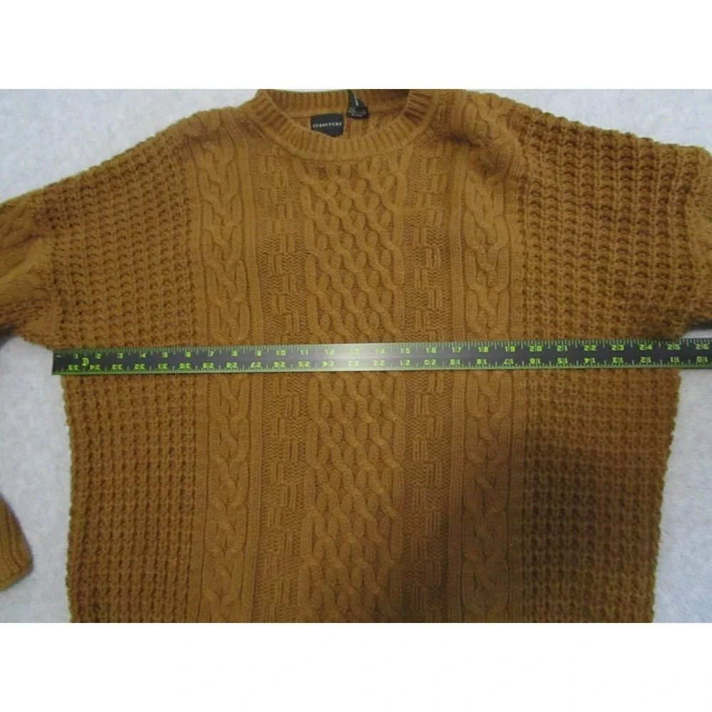 Vintage‎ Cable Knit Sweater Mens Large Mustard Yellow Structure Fisherman